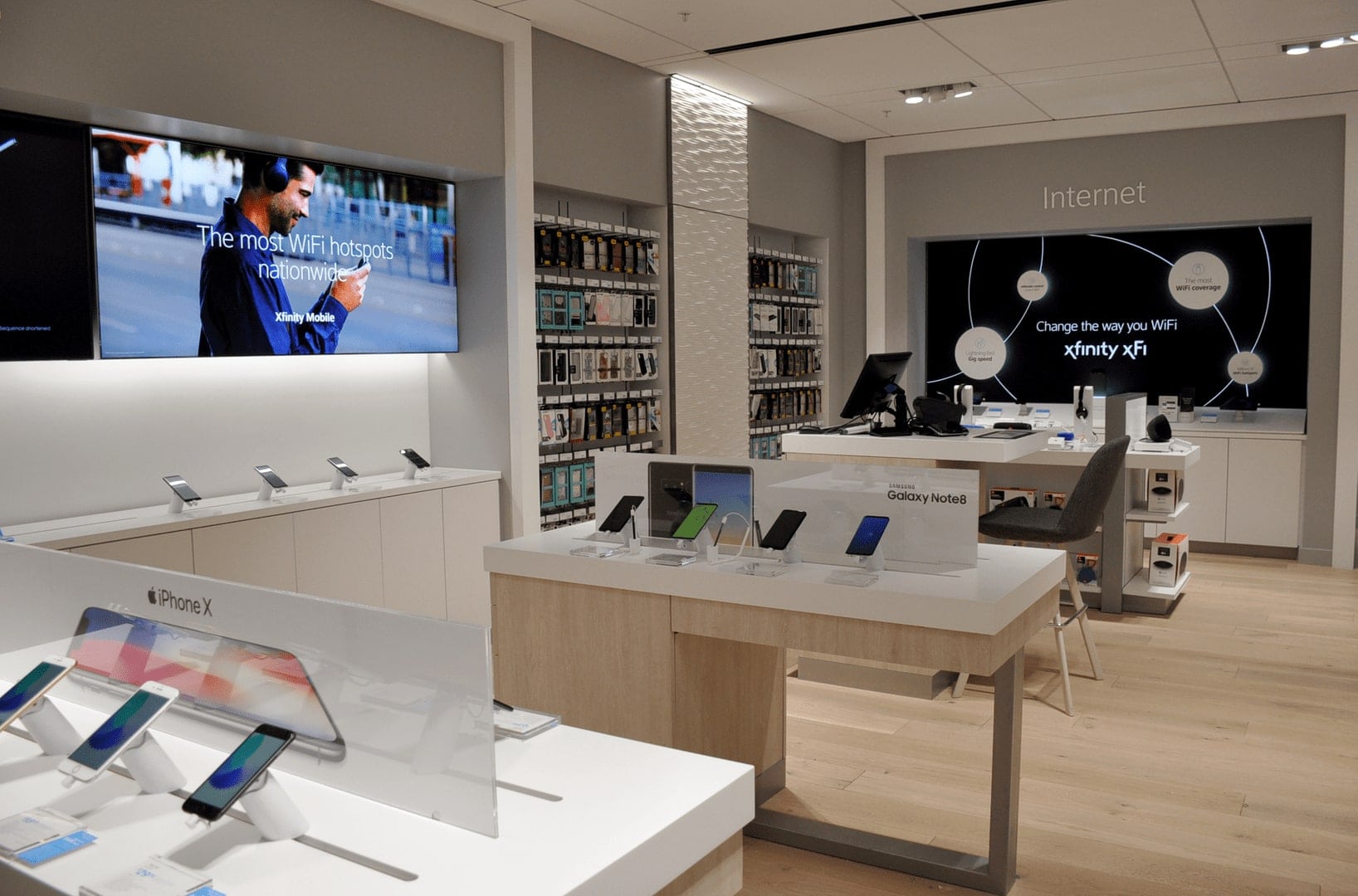 The modern-looking interior of an Xfinity Comcast store